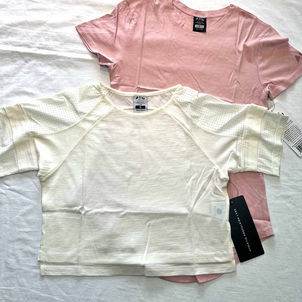 APL women’s t-shirt cotton wool pink and Cream Small bundle of 2